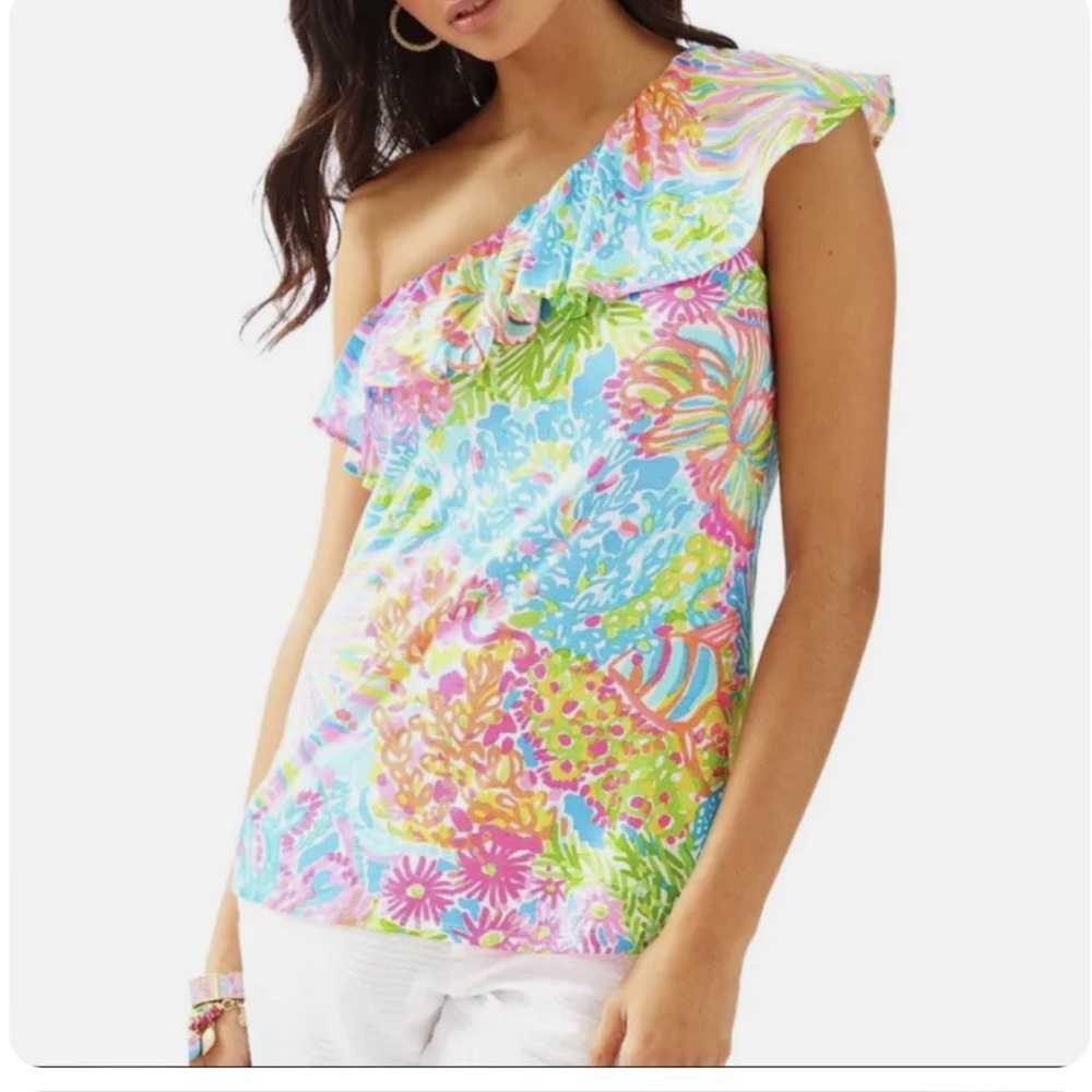 Lilly Pulitzer one sleeve ruffle top